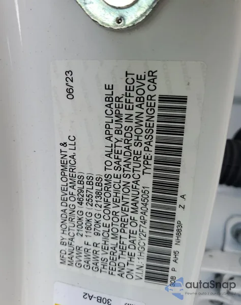 2023 Honda Accord Hybrid Sport-L из США, поврежденный, VIN 1HGCY2F74PA045051